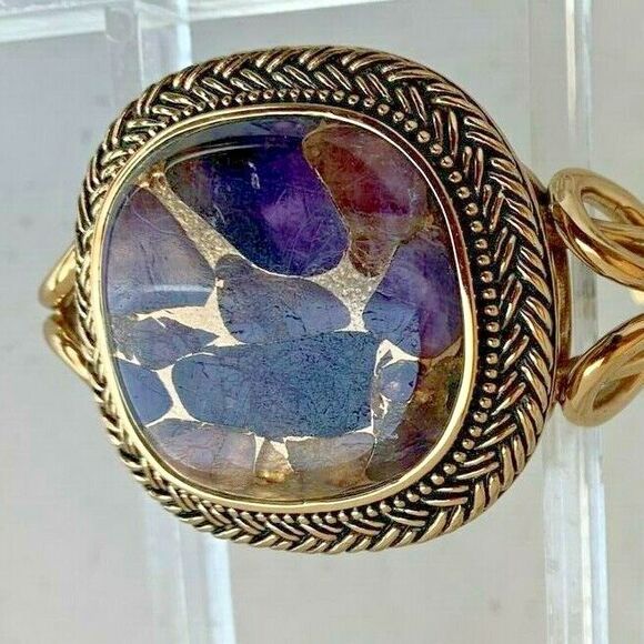 Studio Barse Mohave Amethyst Brass Openwork Cuff Bracelet Clover - Picture 2 of 6